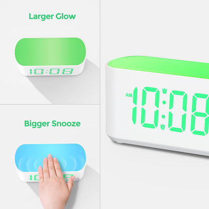 ONLAKE Alarm Clock for Bedrooms, Large Display Digital Clocks with 2 Alarms, 7 Color Larger Night Light, Battery Backup, Dimmer, Adjustable Volume, Easy Snooze (Green)