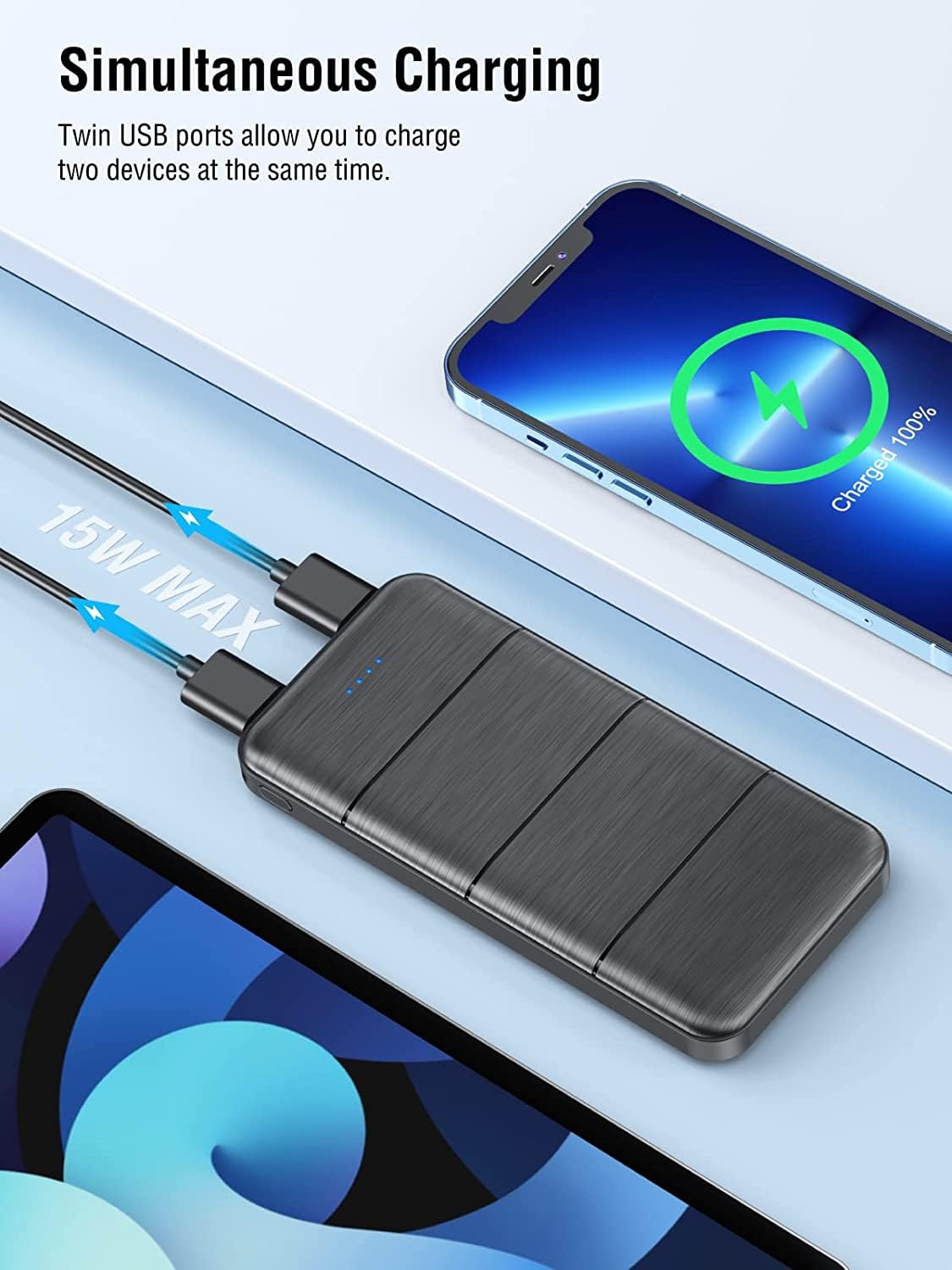 LOVELEDI Portable Charger,Power Bank, 15000mAh 2 USB Power Bank Output 5V3.1A Fast Charging Portable Charger Compatible with Smartphones and All USB Devices(Black)