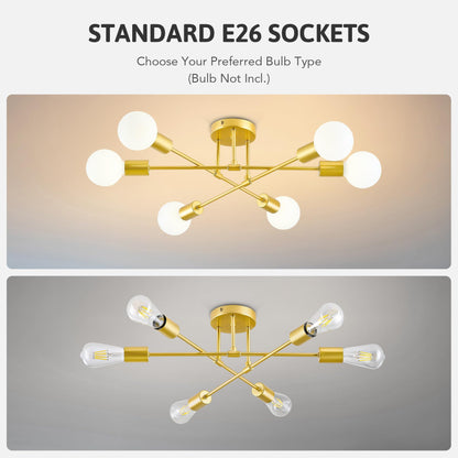 6-Light VONLUCE Flush Mount Ceiling Light Fixture