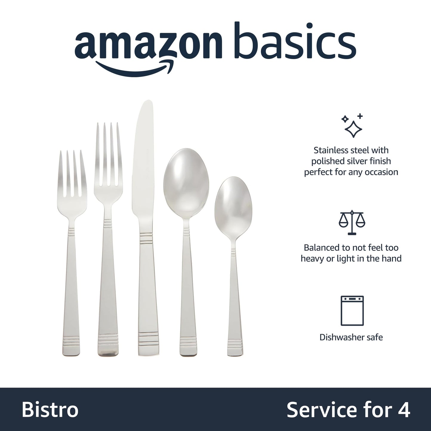 Amazon Basics 20-Piece Stainless Steel Flatware Set