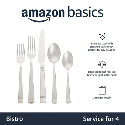 Amazon Basics 20-Piece Stainless Steel Flatware Set