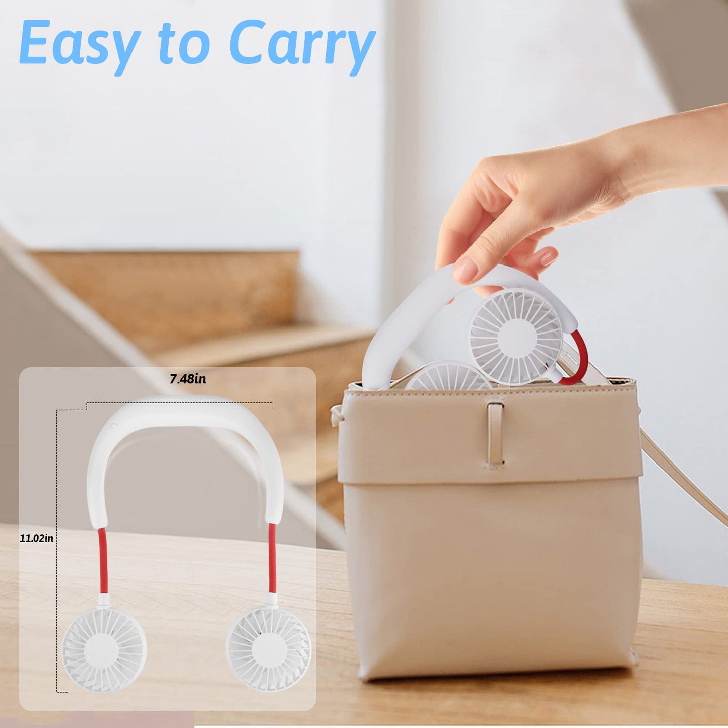 Portable Neck Fan with Rechargeable Battery - White