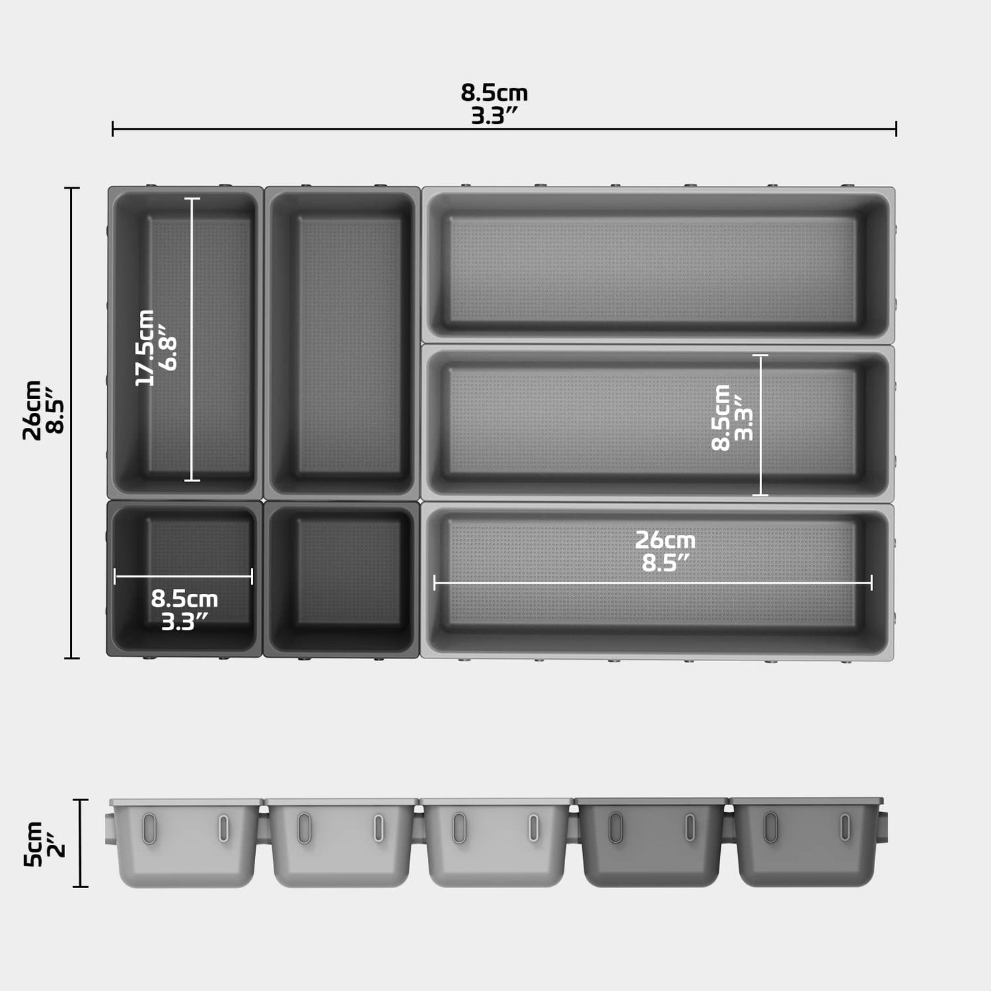 OFFSIR Junk Drawer Organizer, Kitchen Silverware Utensil Drawers Organizers and Storage, Cutlery Trays Small Plastic Holder Bins Set, Kitchen Accessories for Desk Office Bathroom Restroom