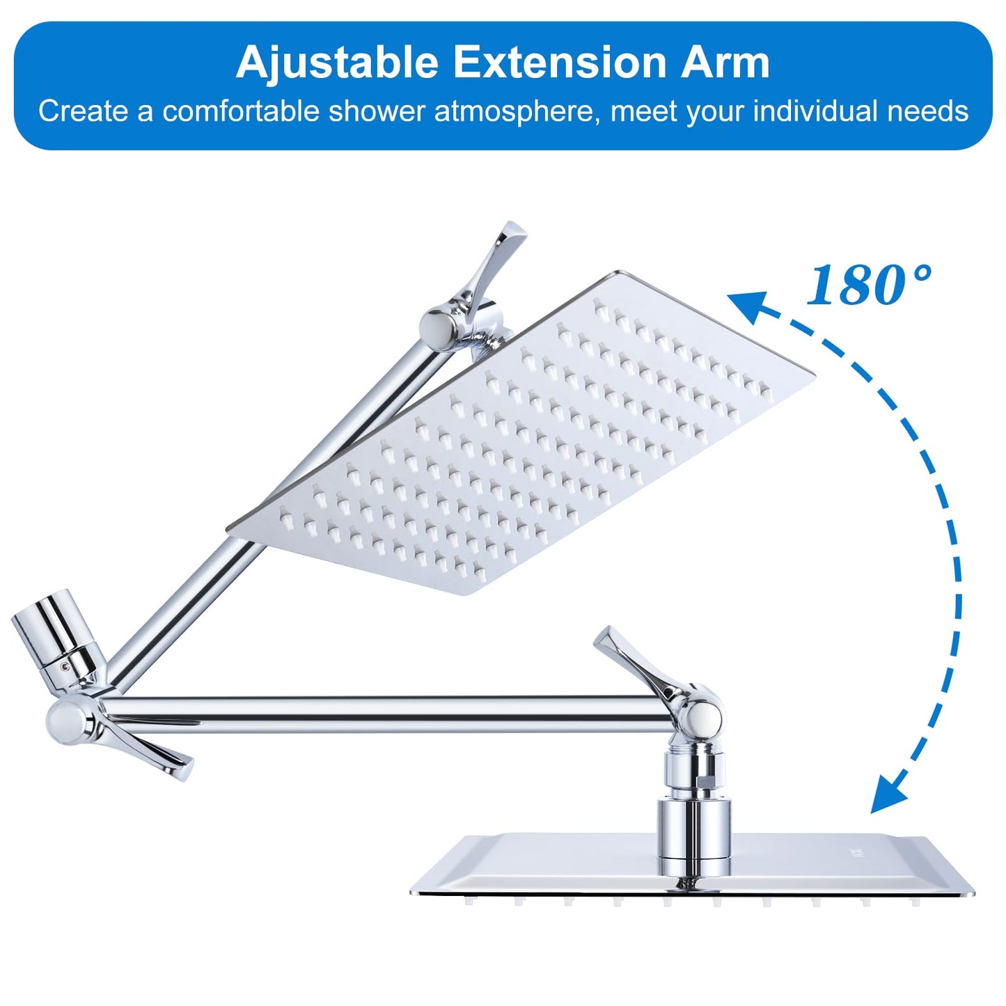 Qomolangma Dual Shower Heads with Handheld Spray Combo, 8 Inch High Pressure Rainfall Shower Head with 11" Extension Arm, 5 Settings Powerful Handheld Spray with 60" Long Hose & Holder