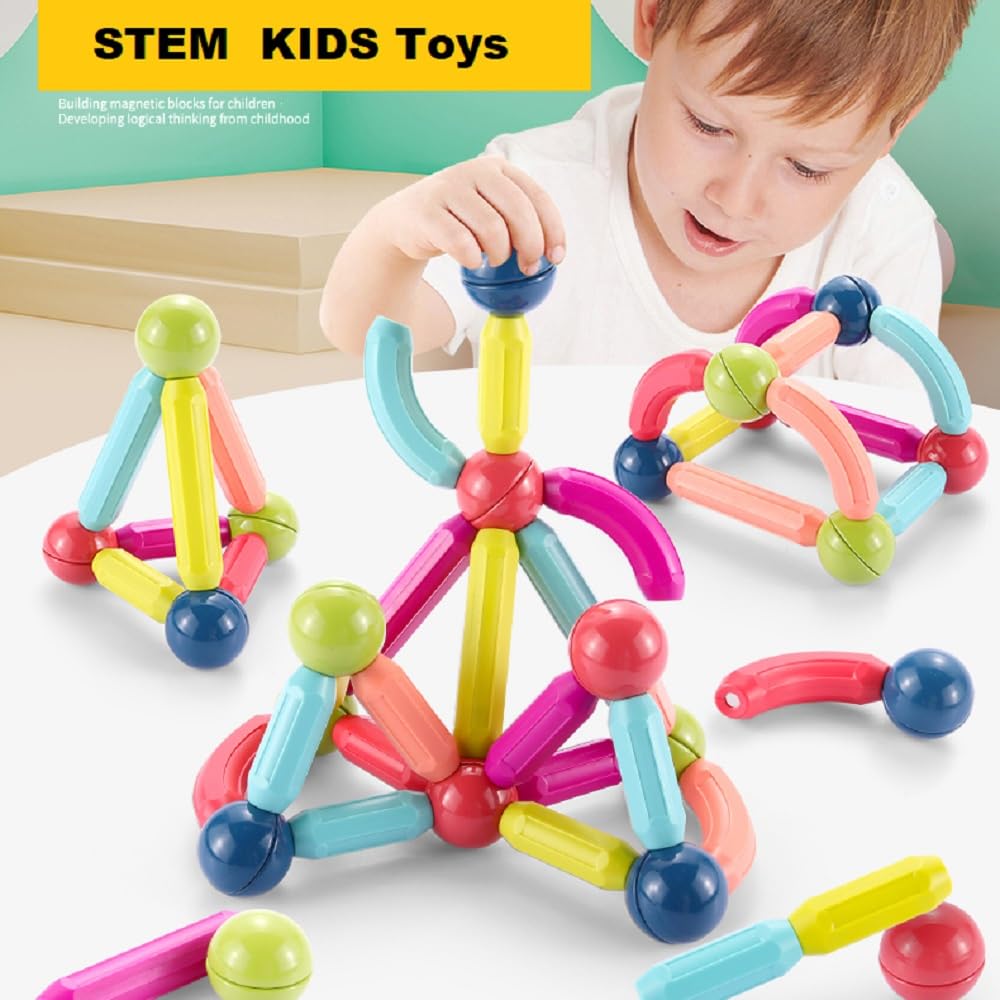Salunhey Magnetic Building Sticks Montessori Toys for Toddler Kids,Preschool Sensory Educational Blocks Balls and Rods Set for 3+ Year Old Boys Girls Birthday Gift