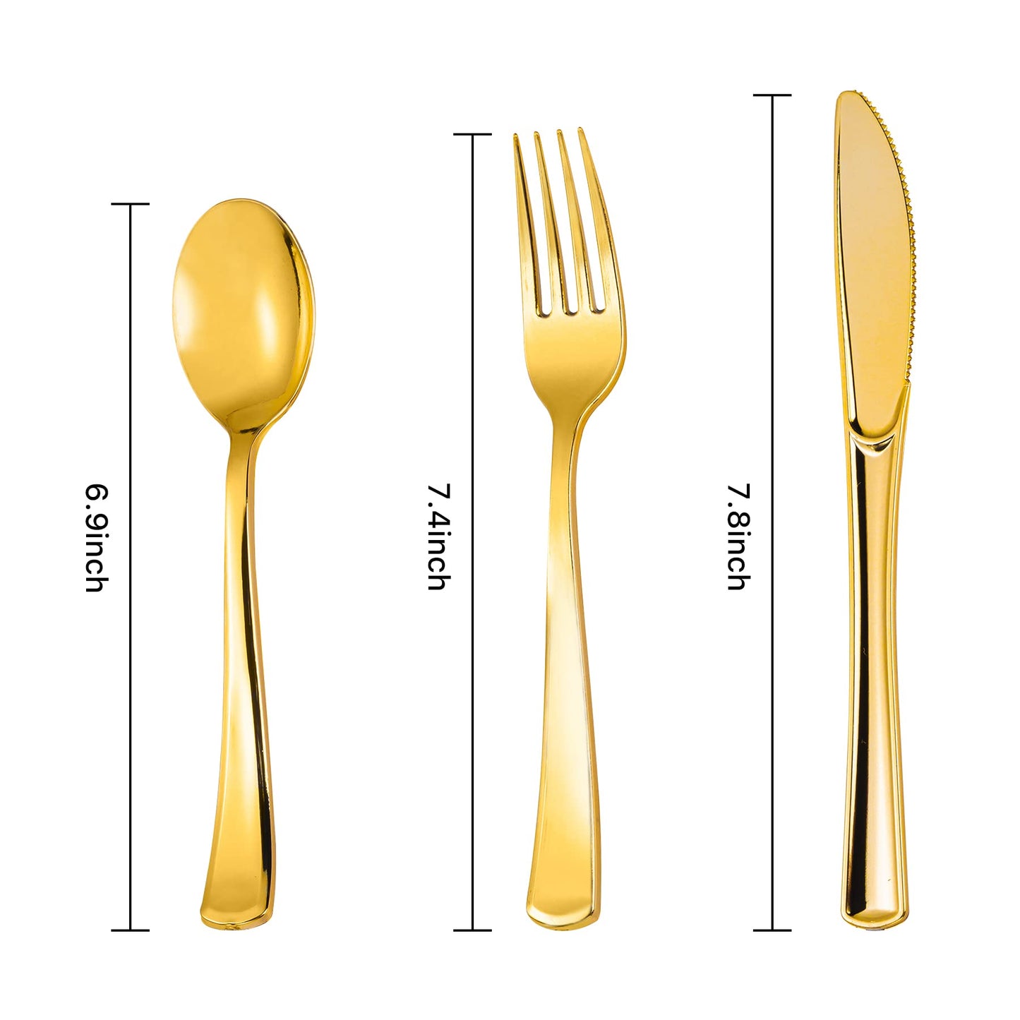 Lullaby 320pcs Gold Plastic Silverware, Gold Disposable Silverware Include 120 Forks, 100 Spoons, 100 Knives, Gold Plastic Flatware, Gold Cutlery Set Disposable for Weddings, Party and Daily Use