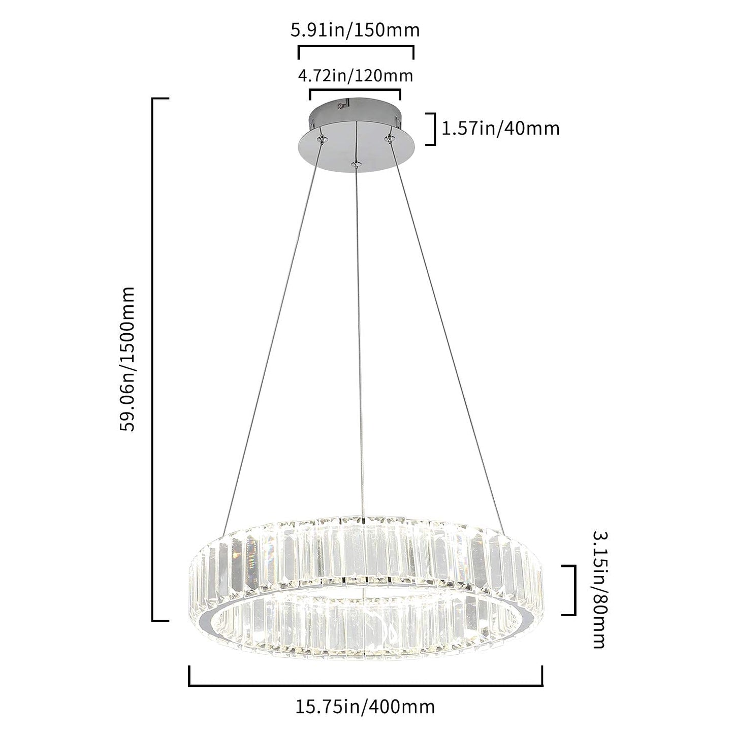 Modern Crystal Chandeliers for Dining Rooms Glass Round Chandelier Fixtures LED Hanging Lamps 1 Ring Pendant Light D15.7" 25W 1500lm 4000K Dimmable Dining Room Ceiling Light for Living Room Bedroom