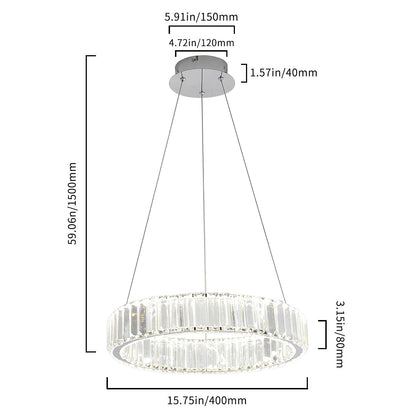 Modern Crystal Chandeliers for Dining Rooms Glass Round Chandelier Fixtures LED Hanging Lamps 1 Ring Pendant Light D15.7" 25W 1500lm 4000K Dimmable Dining Room Ceiling Light for Living Room Bedroom