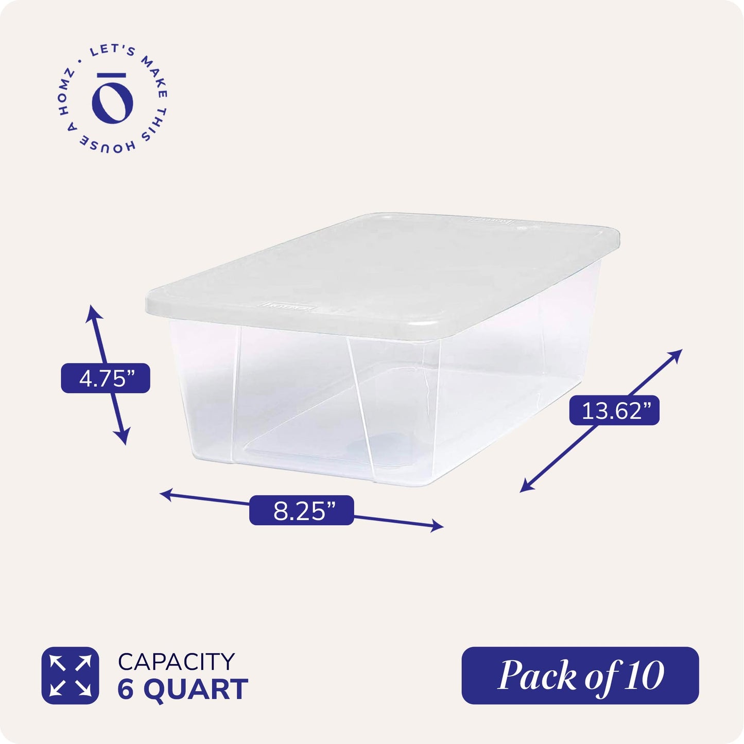 10-Pack HOMZ Clear Storage Bins with Lids