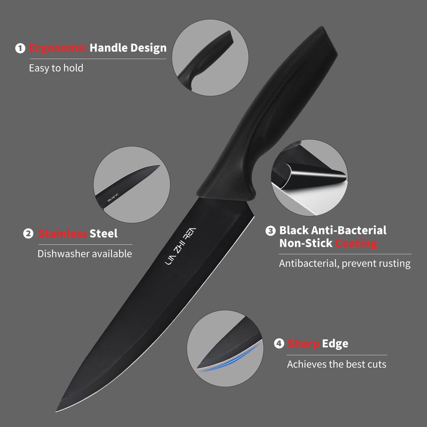 15-Piece Kitchen Knife Set with Block & Sharpener