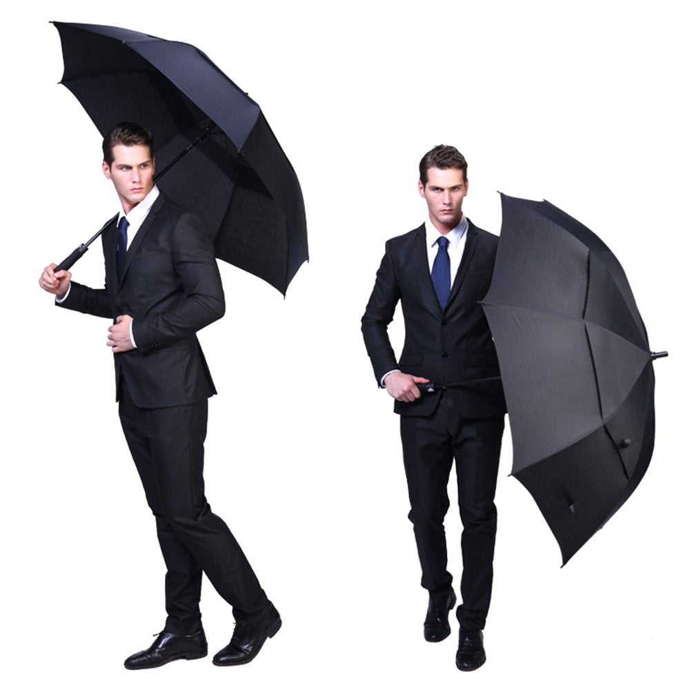 G4Free 2 Pack Extra Large 68 Inch Golf Umbrella Automatic Open Oversize Double Canopy Vented Windproof Waterproof Stick Umbrellas (Black)