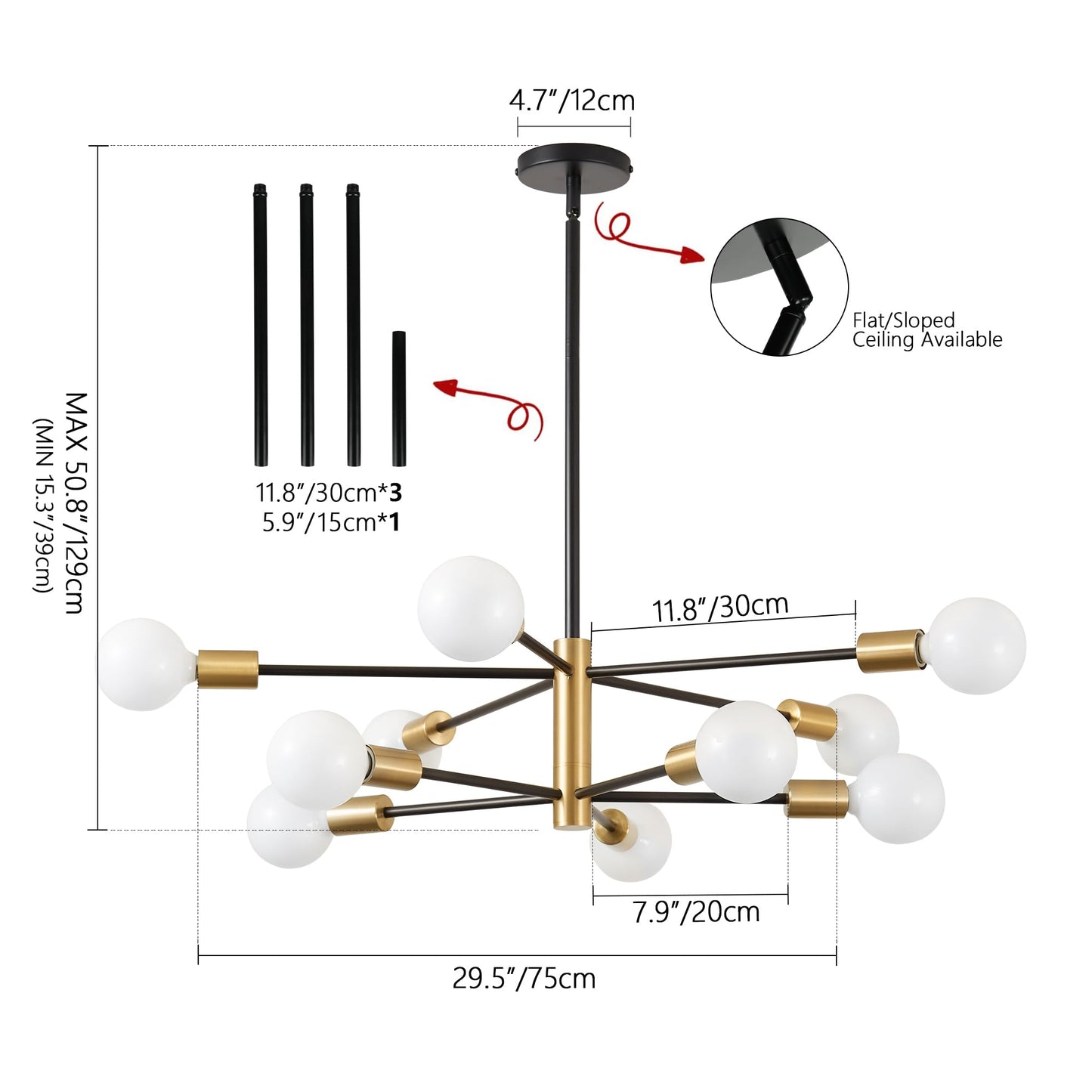 KAISITE 10-Light Modern Sputnik Chandelier