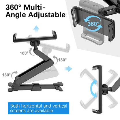 Tablet Holder for Car - Car Tablet Holder, [3 in 1 Extension Arm] Long Trip Car Tablet Mount, Road Trip Essentials, Car Backseat Tablet Mount Compatible with 4-12" Tablets & Headrest Rod (Black)
