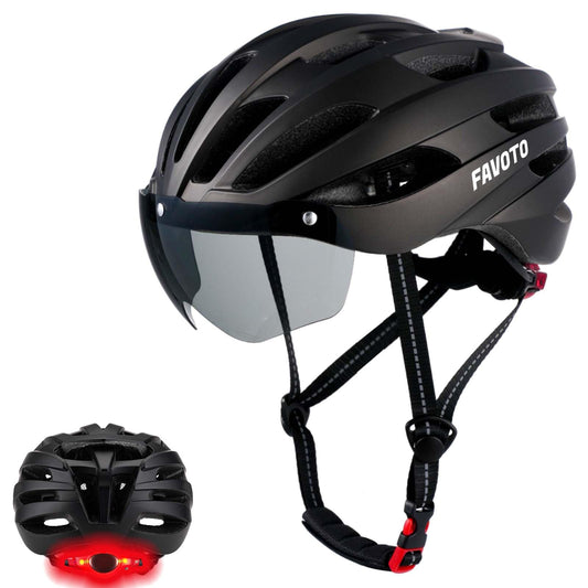 Favoto Rechargeable Bike Helmet with Light & Goggles