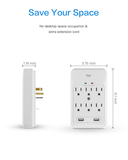 KMC 6-Outlet Surge Protector with 2 USB Ports