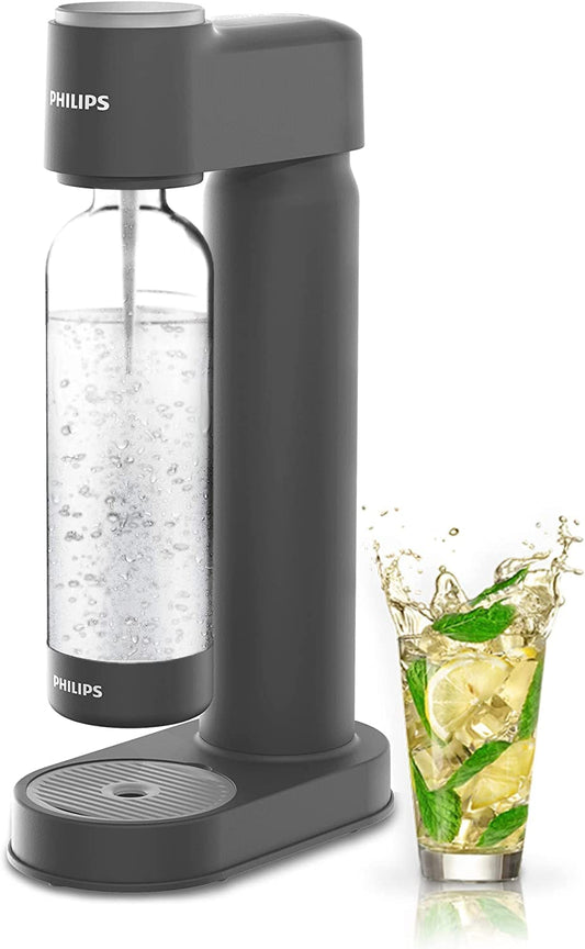 Philips Sparkling Water Maker Soda Maker Machine for Home Carbonating with BPA free PET 1L Carbonating Bottle, Compatible with Any Screw-in 60L CO2 Exchange Carbonator(NOT Included), Grey Plastic