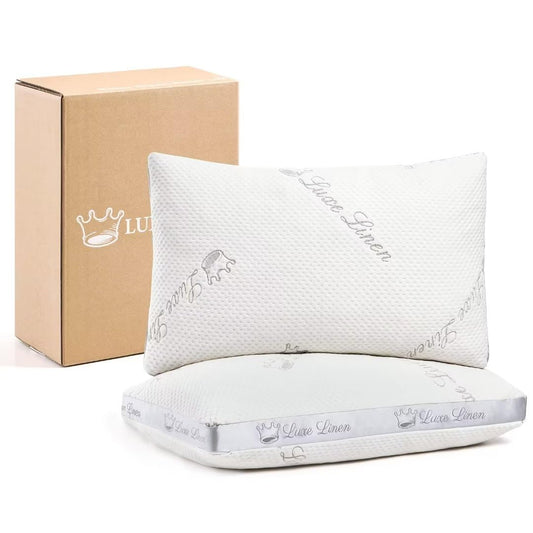 Luxe Linen Pillows Queen Size Set of 2, Shredded Memory Foam Pillows, Adjustable Bed Pillows for Sleeping, 20"x30"Organic Cotton Bed Pillows for Side, Back, Stomach Sleepers…