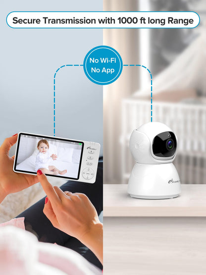 iFamily Baby Monitor with Camera and Audio – 720P HD Resolution, Large Display, 3500mAh Battery, Night Vision, Remote Pan, Tilt, and Zoom – Two-Way Talk, Lullabies, Thermal Monitor, 960ft Range