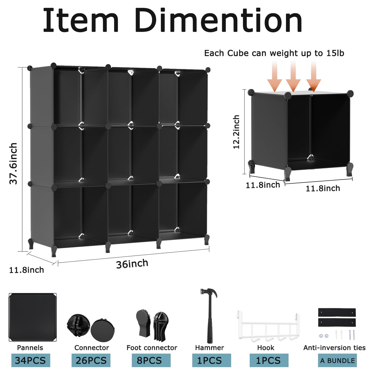 FUNLAX 9 Cube Storage Organizer, Polypropylene and Metal, Large Capacity, Sturdy and Durable, Simple Installation, Portable, Customizable, Professional Service