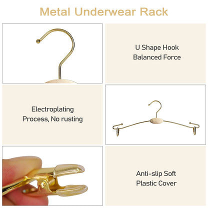 Loghot 10PCS Metal Underwear Rack Bra Pants Clothes Hangers Hook with Non Slip Clips for Lingerie Shop Display (Gold)