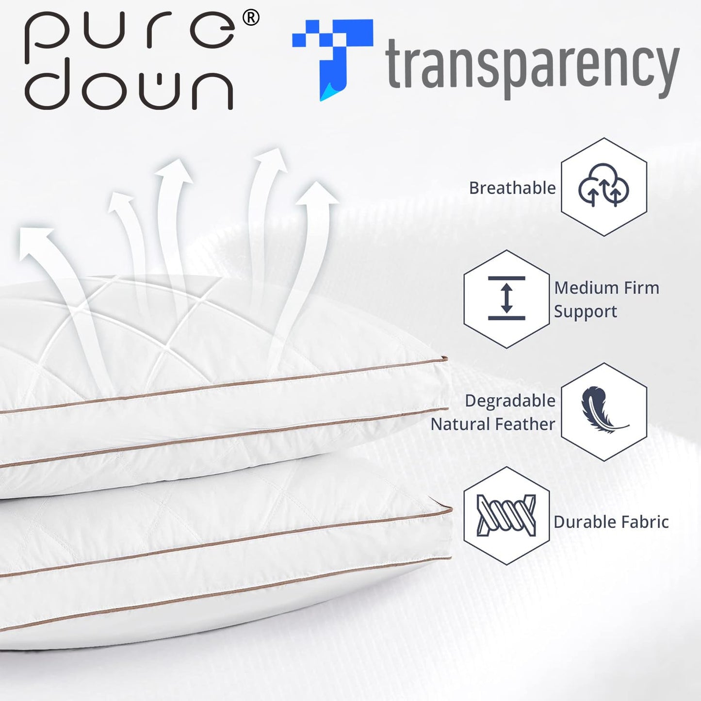puredown Goose Down Gusseted Bed Pillows Set