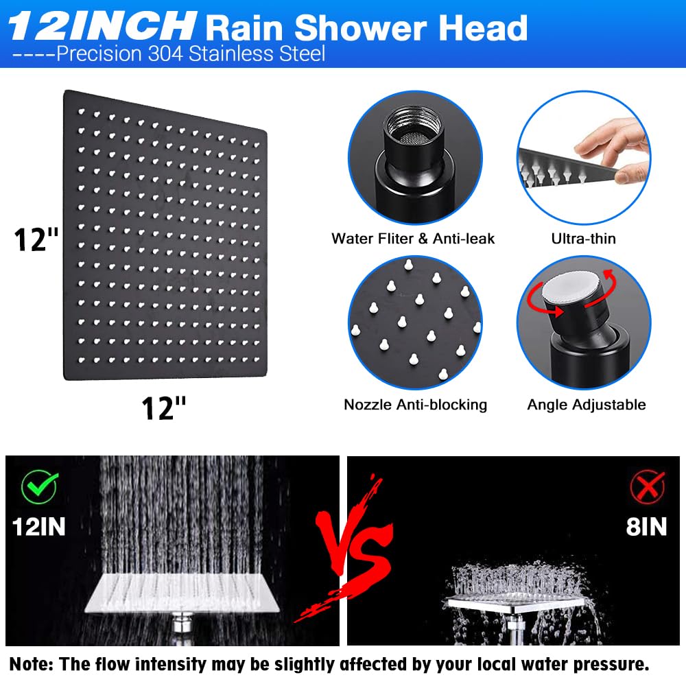 Filtered Black Rain Shower Head Set with Handheld