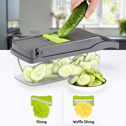 Maxceysen Multi-Function Vegeable Chopper 12 in 1 Pro Mandoline Veggie Slicer Onion Micer Chopper Dicer Cutter with Container for Potatoes, Tomatoes, Zucchini, Garlic, Eggs, Cucumbers