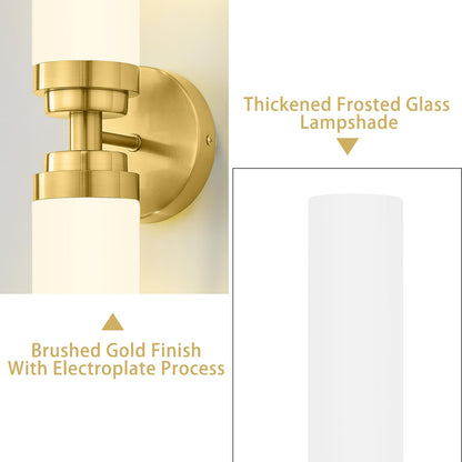 Winbarsign Gold Sconces Set of 2,Bathroom Vanity Lights Mid-Century Modern Vanity Lights,2-Light Bathroom Vanity Lights,Brass Gold Wall Sconces with Frosted Glass for Bathroom, Livingroom, Hallway