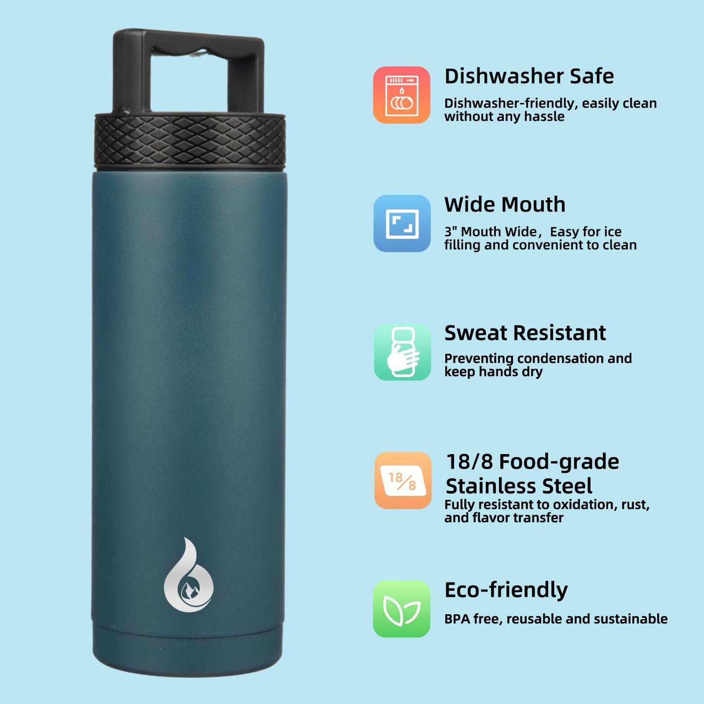 18 oz Insulated Water Bottle, Leakproof Thermos