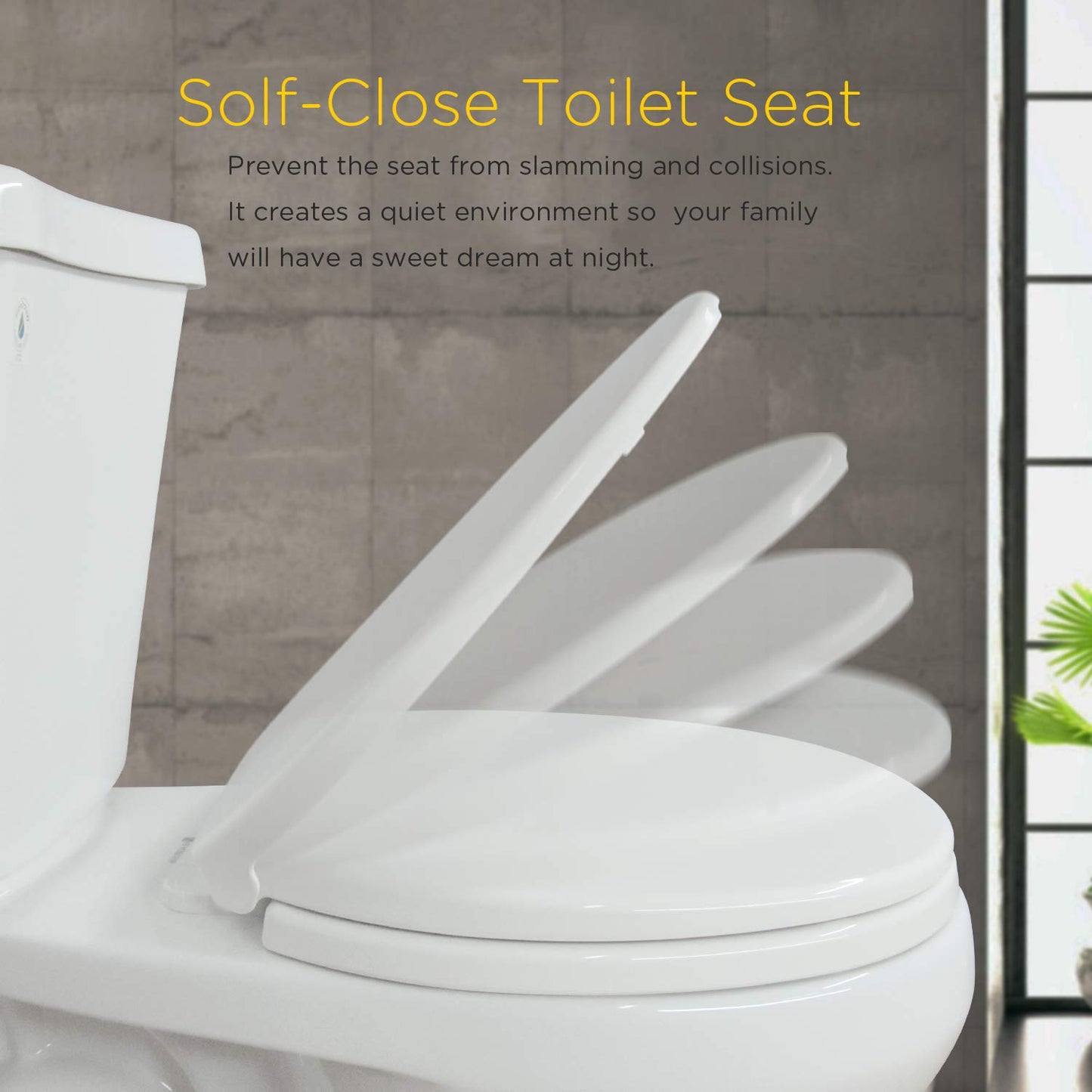 Round Quiet-Close Toilet Seat with Non-Slip Bumpers