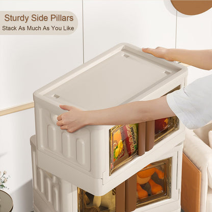 MQmaiqing Stackable Storage Bins, 25.2 Gal-3 Pack Collapsible Storage Bins With Lids, Plastic Storage Bins, Foldable Storage Boxes with Doors and Wheels, Suitable for Kitchen, Living Room