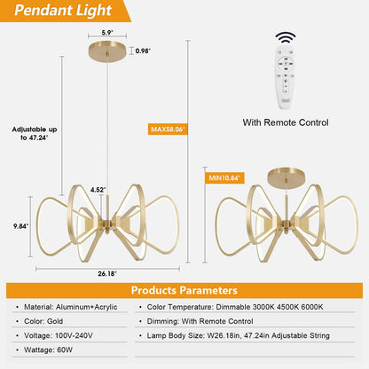 Rotatable LED Chandelier 6-Light Pendant Fixture
