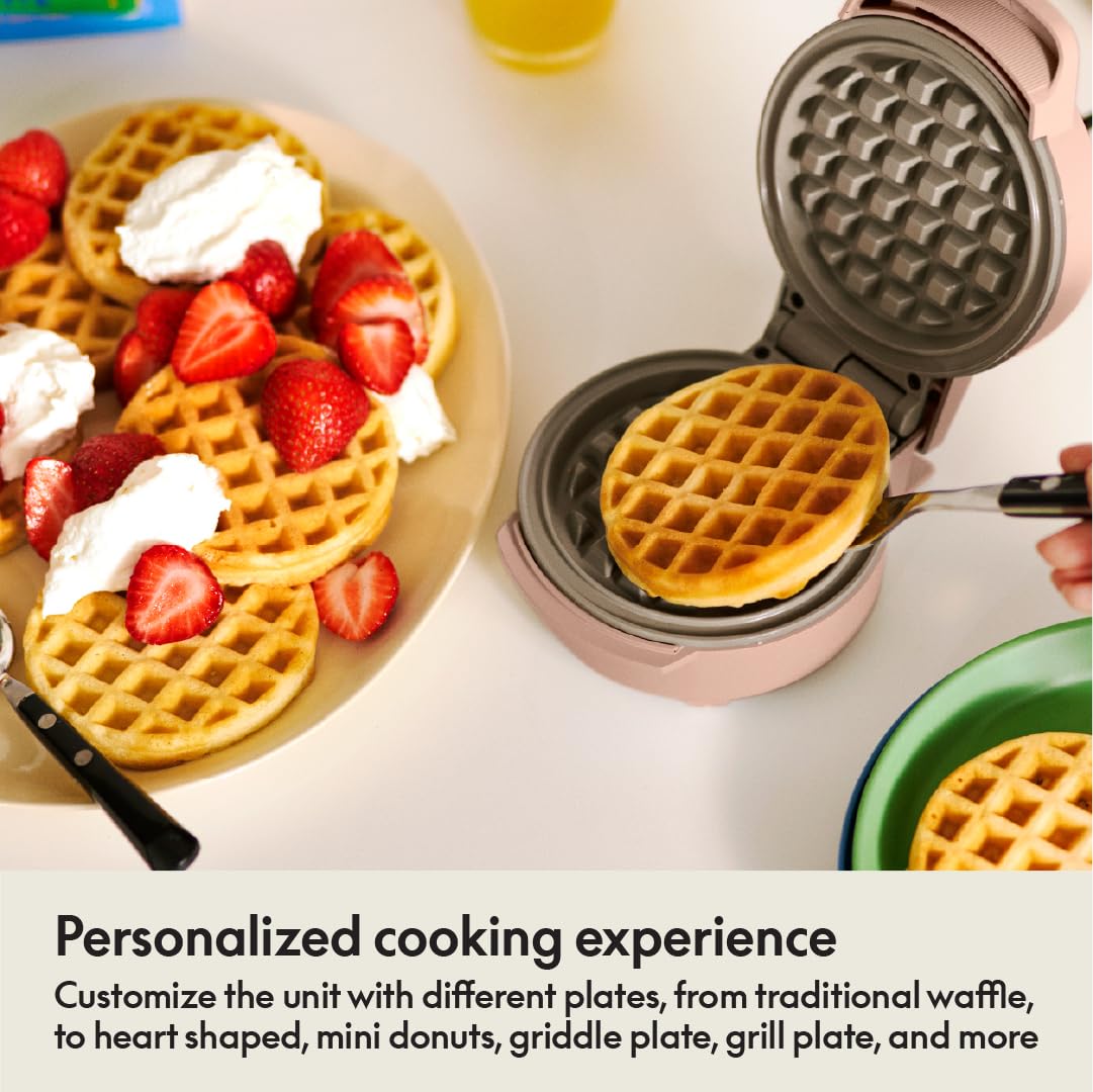 Mini Waffle Maker with Customizable Plates