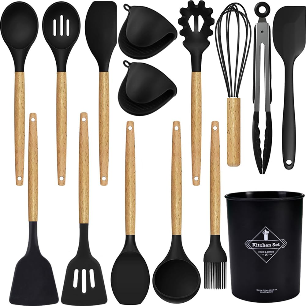 15-Piece Silicone Kitchen Utensils Set with Holder
