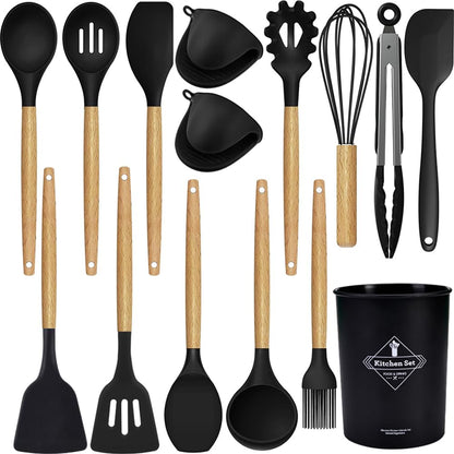 15-Piece Silicone Kitchen Utensils Set with Holder