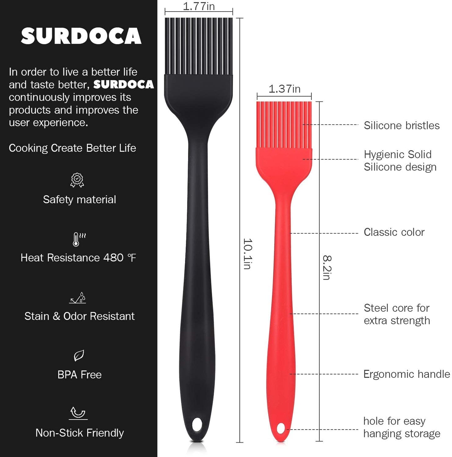 2 Pack SURDOCA Silicone Basting Brushes for Cooking