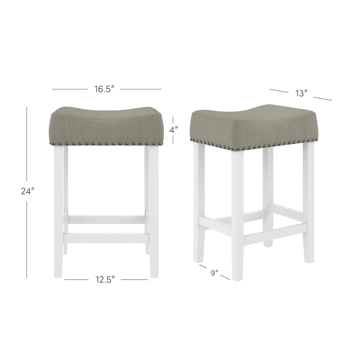 Nathan James Hylie Nailhead Wood Counter Height Kitchen Bar Stool, 24", Gray/White
