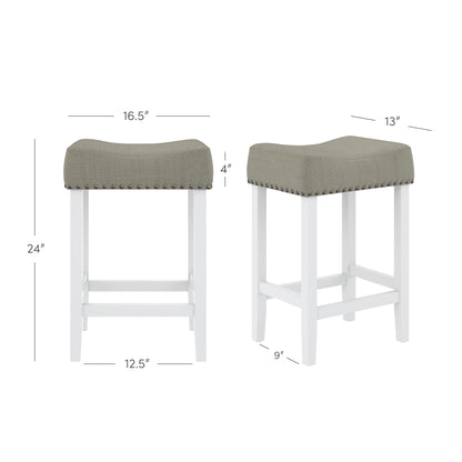 Nathan James Hylie Nailhead Wood Counter Height Kitchen Bar Stool, 24", Gray/White