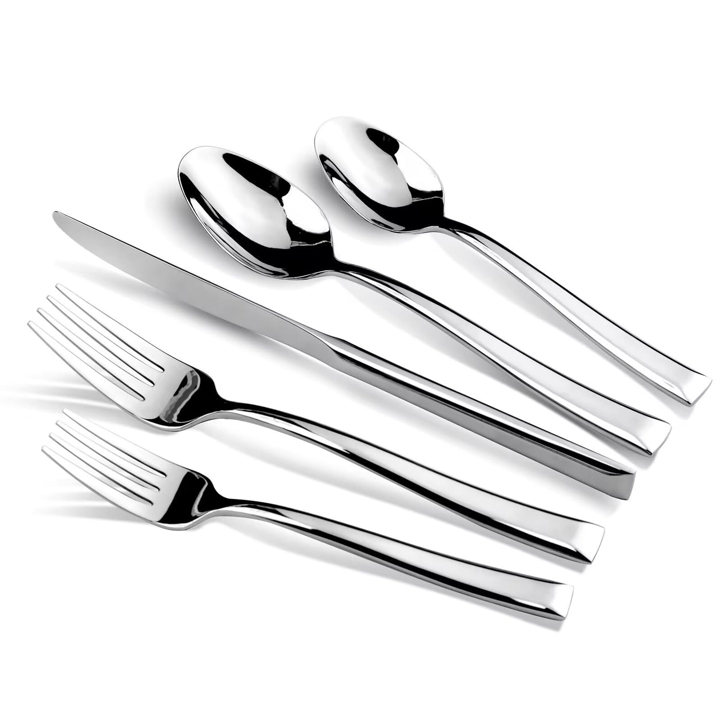 Kikbioee 20-Piece Silverware Set, Forged Stainless Steel Cutlery Set, Bevel Handle Flatware Set, Modern Mirror| Dishwasher Safe| Service for 4