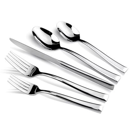Kikbioee 20-Piece Silverware Set, Forged Stainless Steel Cutlery Set, Bevel Handle Flatware Set, Modern Mirror| Dishwasher Safe| Service for 4