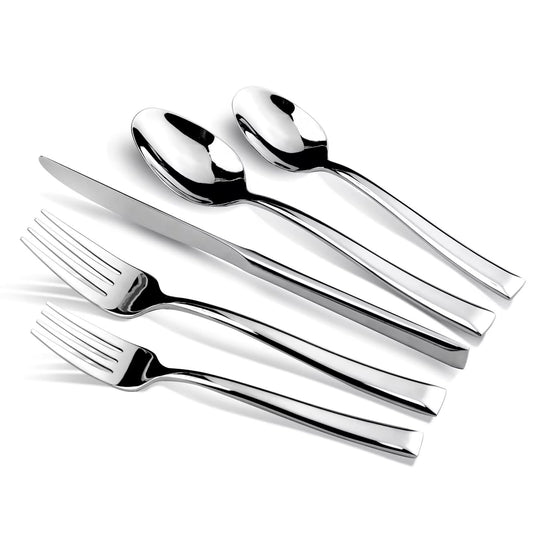 Kikbioee 20-Piece Silverware Set, Forged Stainless Steel Cutlery Set, Bevel Handle Flatware Set, Modern Mirror| Dishwasher Safe| Service for 4
