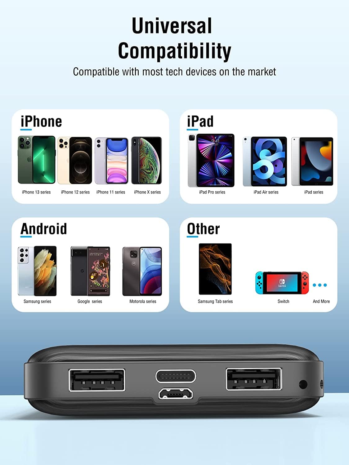LOVELEDI Portable Charger,Power Bank, 15000mAh 2 USB Power Bank Output 5V3.1A Fast Charging Portable Charger Compatible with Smartphones and All USB Devices(Black)