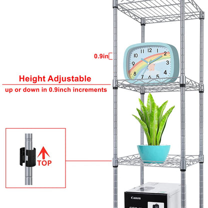 GIOTORENT 5 Tier Standing Shelving Metal Units, Adjustable Height Wire Shelf Display Rack for Laundry Bathroom Kitchen 11.8 W x 11.8 D x 50 H (5-Tier, Silver)