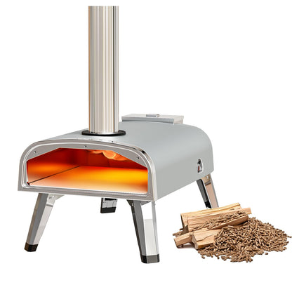 aidpiza Pizza Oven Outdoor 12" Wood Fired Pizza Ovens Pellet Pizza Stove for Outside, Portable Stainless Steel Pizza Oven for Backyard Pizza Maker Portable Mobile Outdoor Kitchen (Gray-01)
