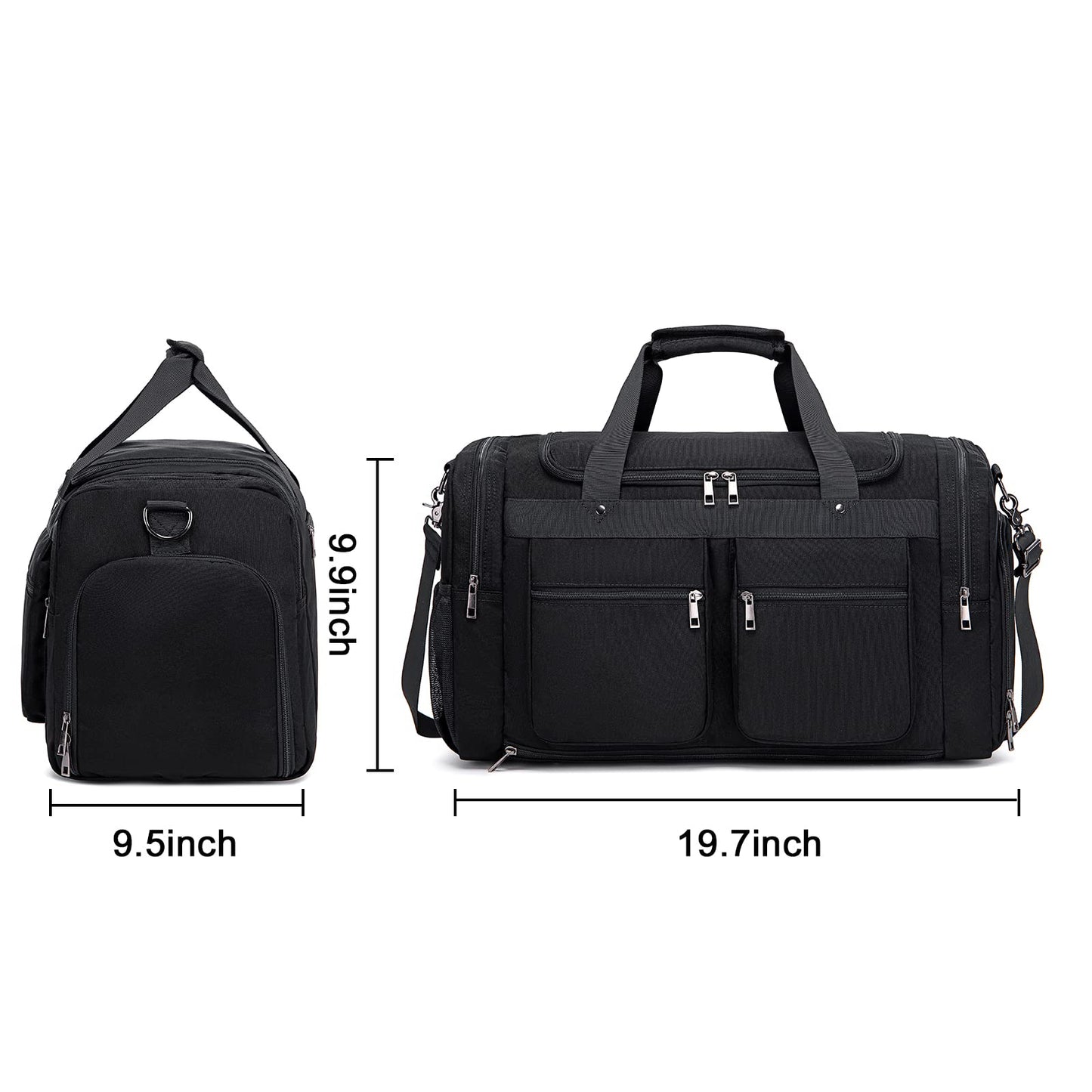 Weekender Overnight Duffel Bag Shoe Pocket for Women Men Weekend Travel Tote Carry On Bag (X-black)