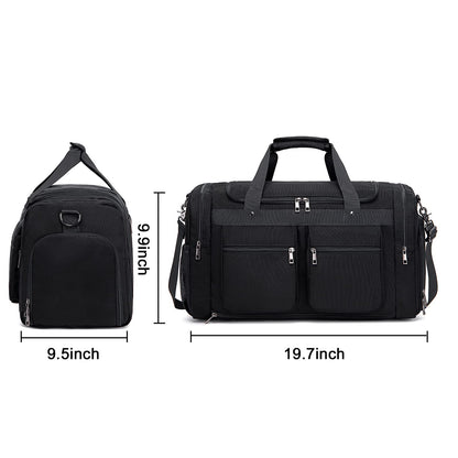 Weekender Overnight Duffel Bag Shoe Pocket for Women Men Weekend Travel Tote Carry On Bag (X-black)