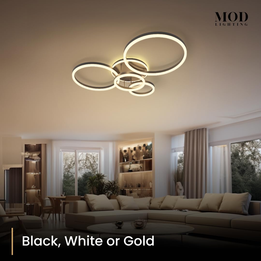 𝗠𝗢𝗗 𝗟𝗜𝗚𝗛𝗧𝗜𝗡𝗚 Chloe Modern Ceiling Light - Stylish Ceiling Light Fixture for Living Room & Dining Room - Dimmable 3000K LED Lights - 26" W x 39" L-1 Pack (Metallic Gold,5 Circles,Warm White)