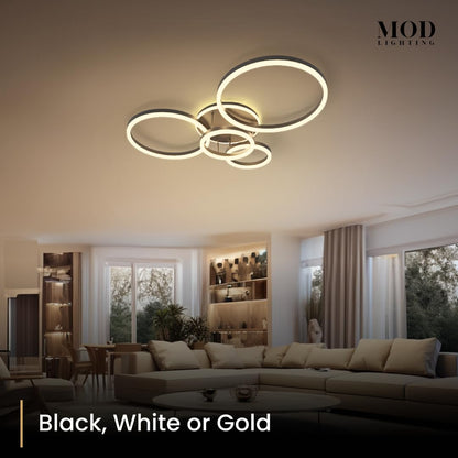 𝗠𝗢𝗗 𝗟𝗜𝗚𝗛𝗧𝗜𝗡𝗚 Chloe Modern Ceiling Light - Stylish Ceiling Light Fixture for Living Room & Dining Room - Dimmable 3000K LED Lights - 26" W x 39" L-1 Pack (Metallic Gold,5 Circles,Warm White)