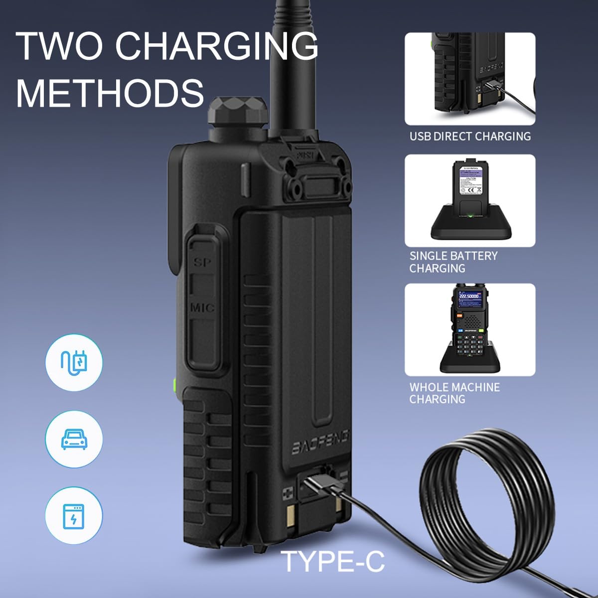 BAOFENG 5RM Ham Radio Handheld (Upgraded of UV-5R) Walkie Talkies Long Range NOAA Weather Receiver High Power Two Way Radio UV5R for Adults Camping Hunting Hiking, Frequency Copy, USB C Charger, 999CH