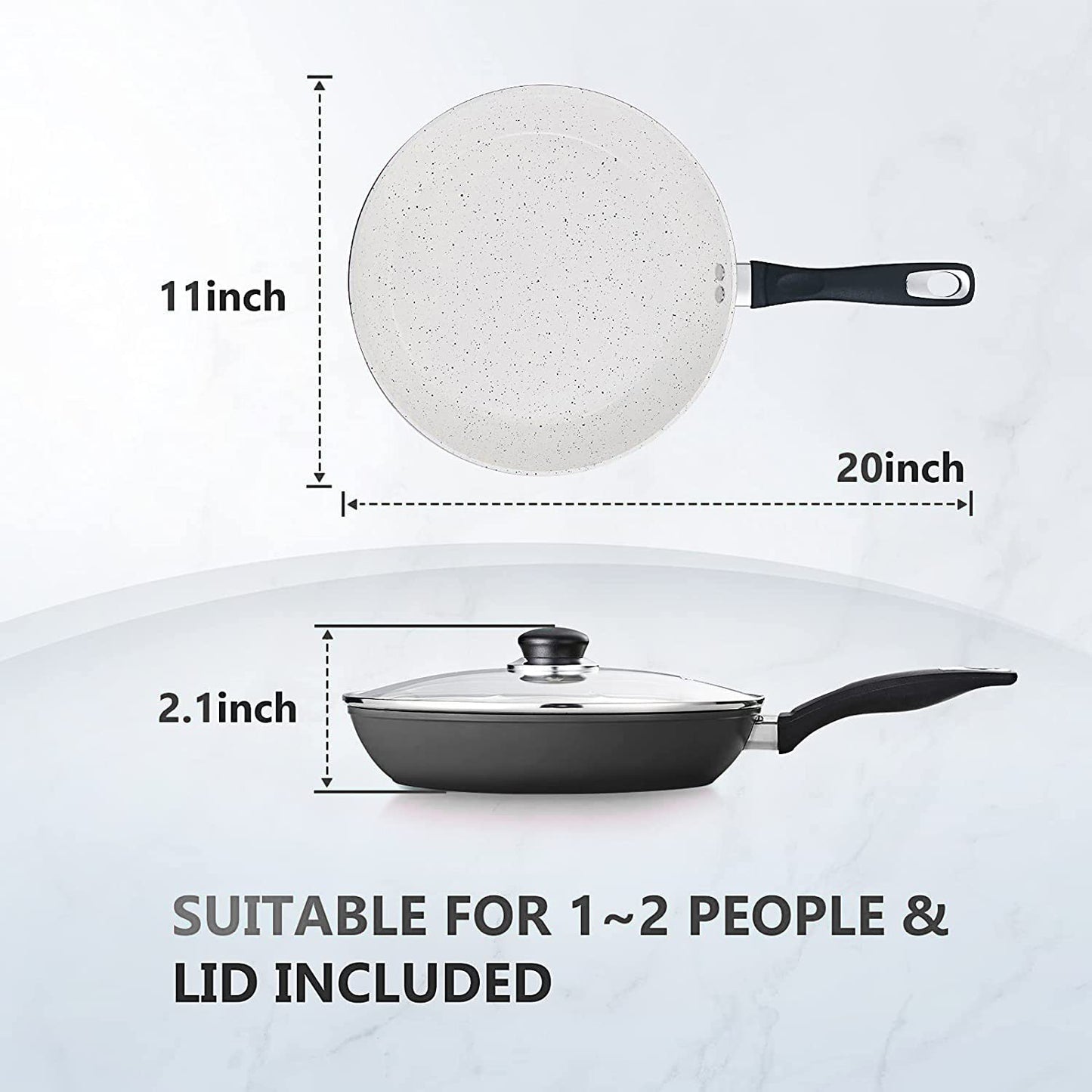 KOCH SYSTEME CS CSK 11 Inch Nonstick Wok Pan with Lid, Ceramic Wok pan with Heat Insulation Handle, 100% APEO & PFOA-Free Non-Stick Coating, Skilllets Cookware, White & Black, Ideal for Friens